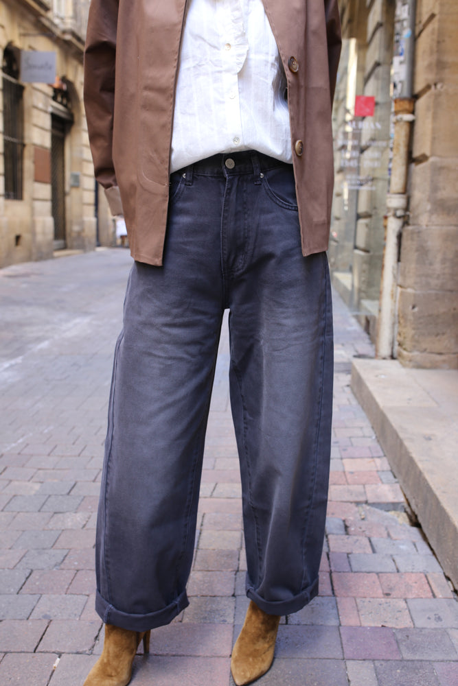 Jeans barrel gris carbone