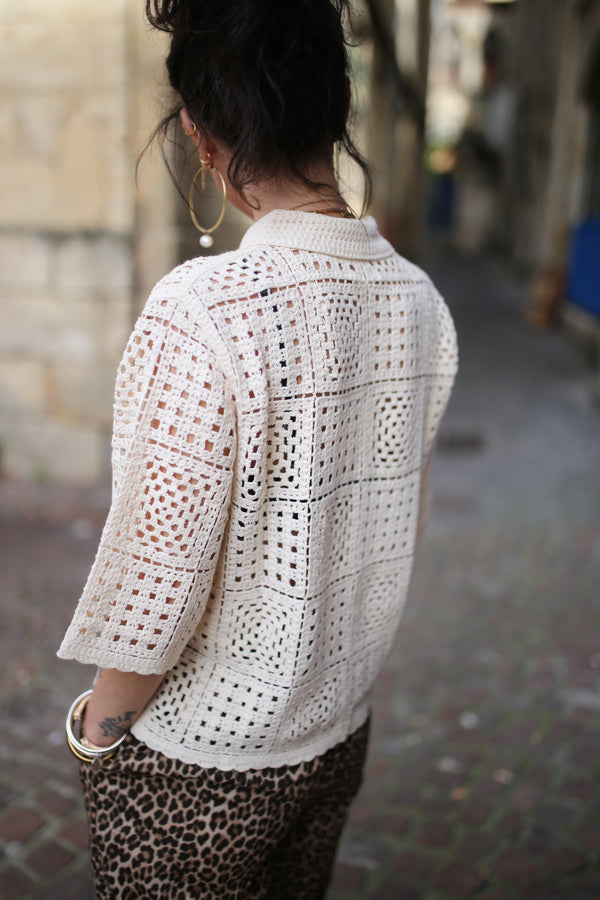 Gilet crochet beige